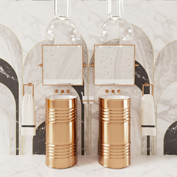 Раковина напольная Kerasan Artwork Barrel белый/золото 474339 Bianco-oro *0 (детальная фотография), современные, hi-tech