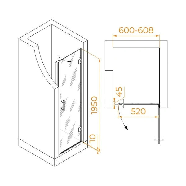 Душевая дверь в нишу RGW Hotel HO-011B 60 см черный профиль 350601106-14 (детальная фотография), современные, hi-tech