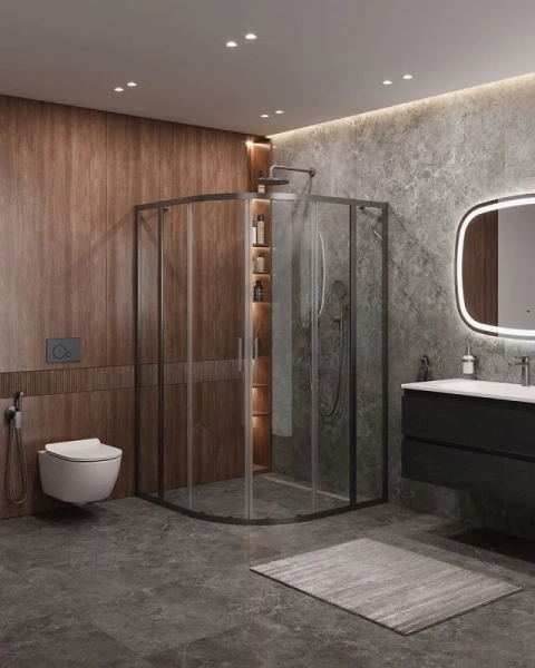 Душевой уголок Cezares Molveno 110х110 см стекло прозрачное профиль оружейная сталь MOLVENO-R-22-90+20-C-GM-IV (детальная фотография), современные, hi-tech