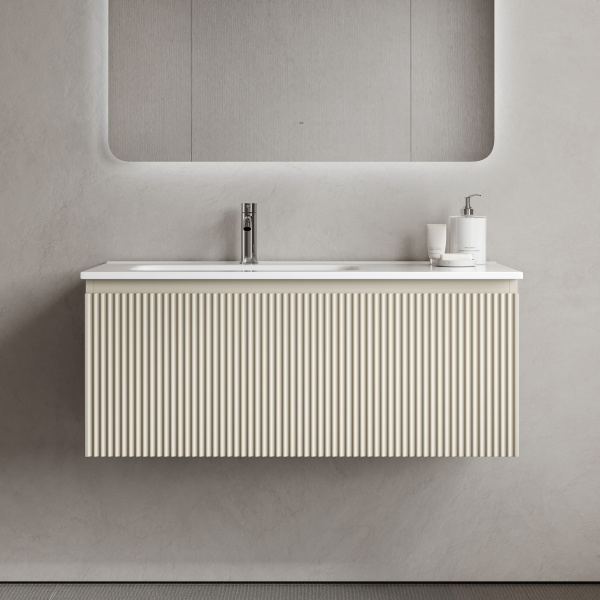 Тумба под раковину подвесная Sancos Snob R 1.0 100 см левая beige soft SNR1.0100LCE (детальная фотография), современная, hi-tech