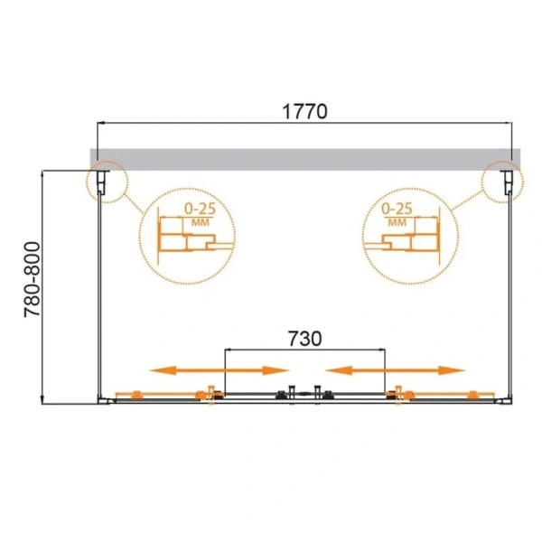 Душевой уголок Cezares Molveno 180х80 см прозрачное стекло MOLVENO-AH-22-180/80-C-Cr-IV (детальная фотография), прямоугольные