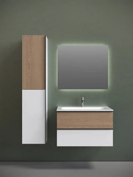 Тумба под раковину подвесная Sancos Delta 80 см дуб светлый/белая DL80W (детальная фотография), белая, комбинированная