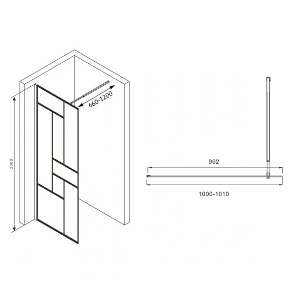 Душевая перегородка Abber Immer Offen 100 см профиль черный AG63100B (детальная фотография), современные, hi-tech