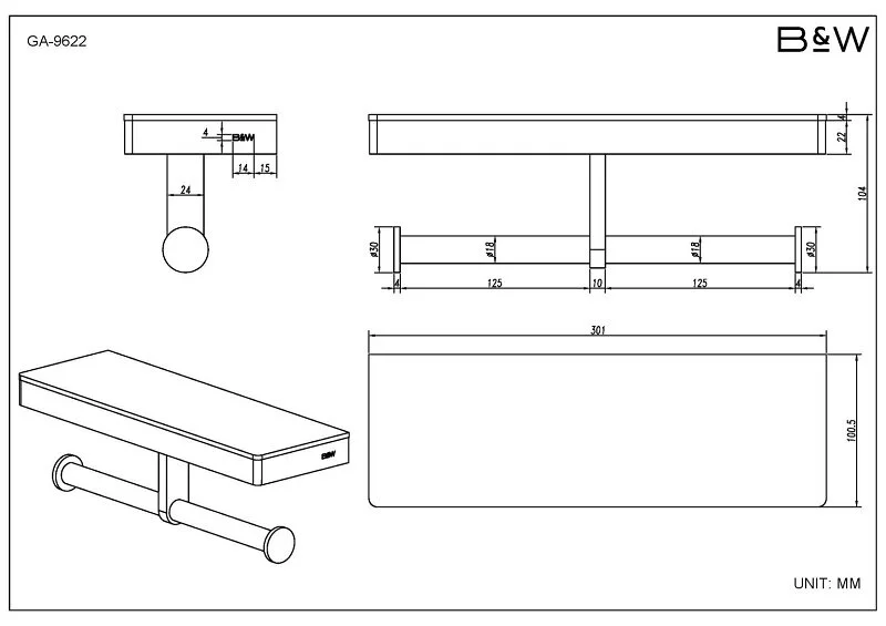 Бумагодержатель Black&White Gravity оружейная сталь 9622GM (детальная фотография), современные, hi-tech