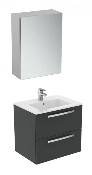 Тумба под раковину подвесная Ideal Standard Tempo 60 см серая глянцевая E0572TI (детальная фотография), подвесная, пристенная