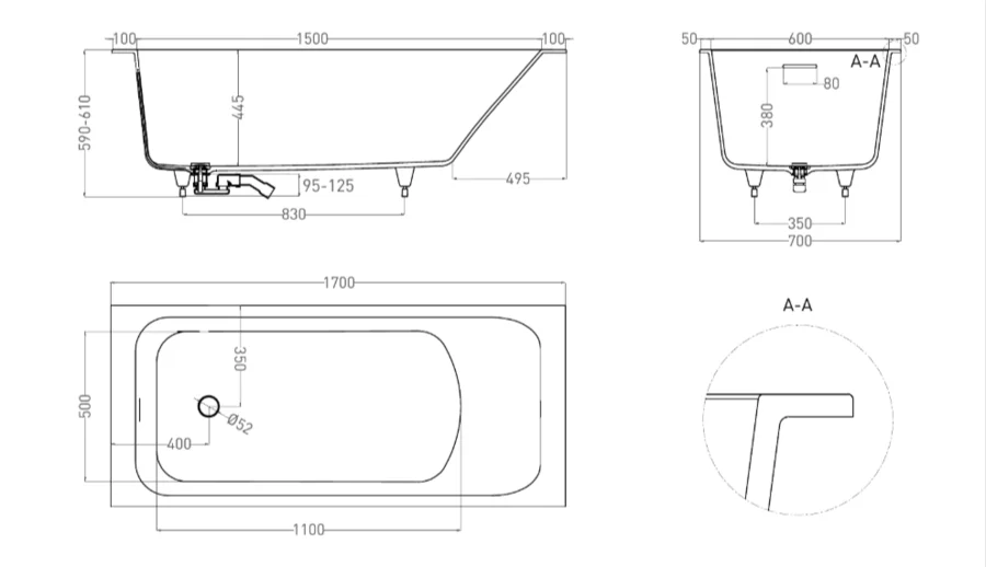 Ванна из искусственного камня Salini Orlando Kit 170x70 см S-Sense белая глянцевая 102111G (детальная фотография), литьевой мрамор