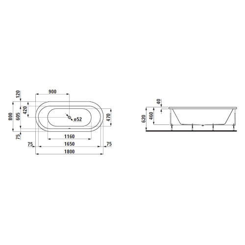 Ванна акриловая Laufen Solutions 180х80 см овальная 2.2451.1.000.000.1 (детальная фотография), акриловые