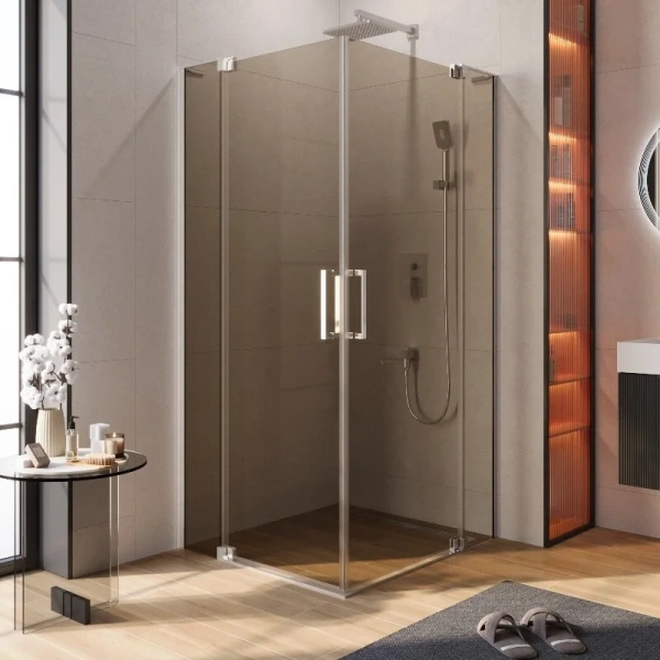 Душевой уголок Cezares Slider 110x110 см стекло бронзовое профиль хром SLIDER-A-2-100/110-BR-Cr (детальная фотография)