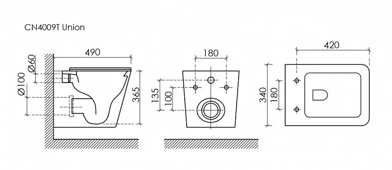 Унитаз подвесной Ceramica Nova Union белый CN4009T (детальная фотография), подвесные, встраиваемые