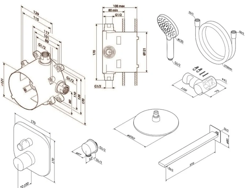 Душевой комплект Am.Pm на 2 потребителя с термостатом FM005RH00 (детальная фотография), душевые комплекты, наборы