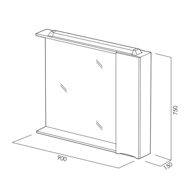 Зеркальный шкаф с подсветкой BelBagno Marino 90 см правосторонний MARINO-SPC-900/750-1A-BL-P-R (детальная фотография), современные, hi-tech