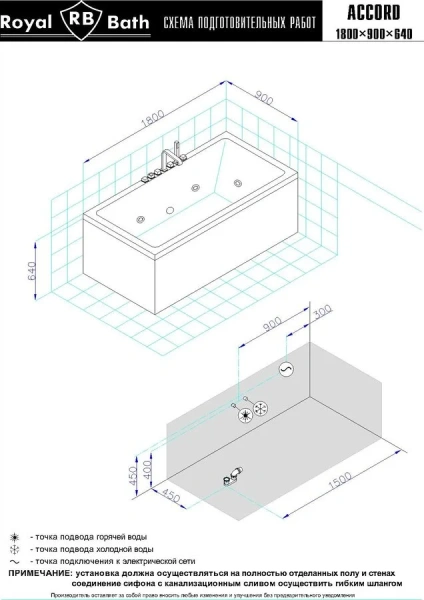Ванна гидромассажная Royal Bath Accord De Luxe RB627100DL, 180 x 90 см, белая (детальная фотография), современныe, hi-tech