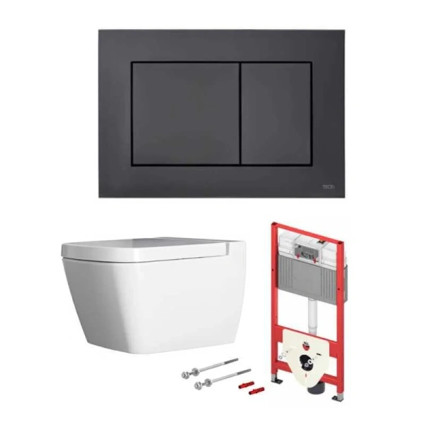 Унитаз с инсталляцией Tece TECEbase 2.0 клавиша черная матовая K440407.WC2 (детальная фотография)