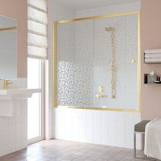 Душевая шторка на ванную профиль золотой стекло фея Vegas-glass