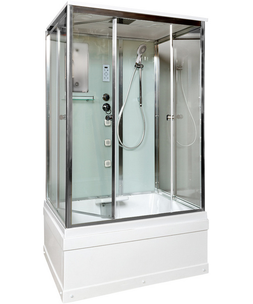 Душевая кабина Deto V 120х90 см высокий поддон V1245 (детальная фотография), пристенные, недорогие, для дачи, с гидромассажем, c тропическим душем, с вентиляцией, с крышей, с сиденьем