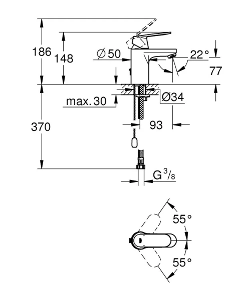 Смеситель для раковины Grohe Eurosmart Cosmopolitan 3282700E (детальная фотография), для раковины