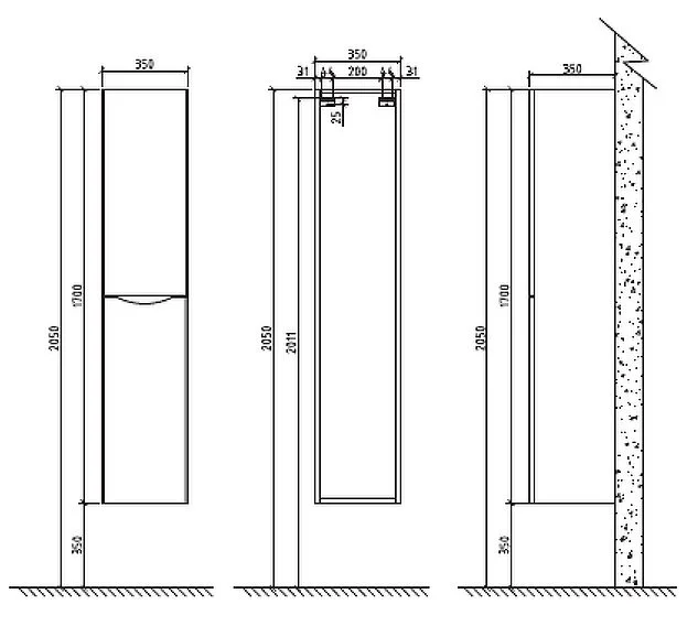 Шкаф-пенал подвесной BelBagno Ancona-N 35 см rovere bianco левосторонний ANCONA-N-1700-2A-SC-WO-L (детальная фотография), в наличии