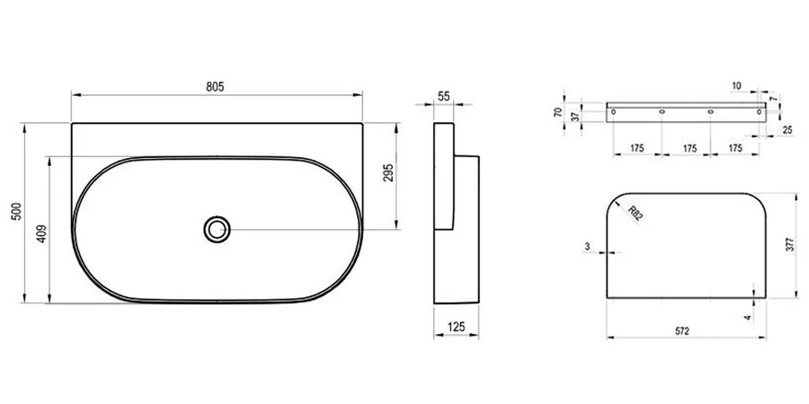 Раковина Ravak Yard 80 см без отверстия под смеситель XJX01080000 (детальная фотография), современные, hi-tech