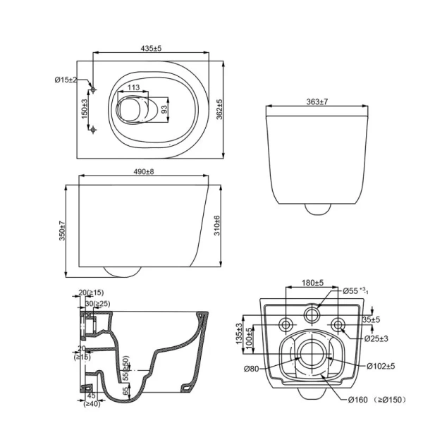 Унитаз подвесной Azario Grado белый AZ-0046-UQ3 (детальная фотография), подвесные
