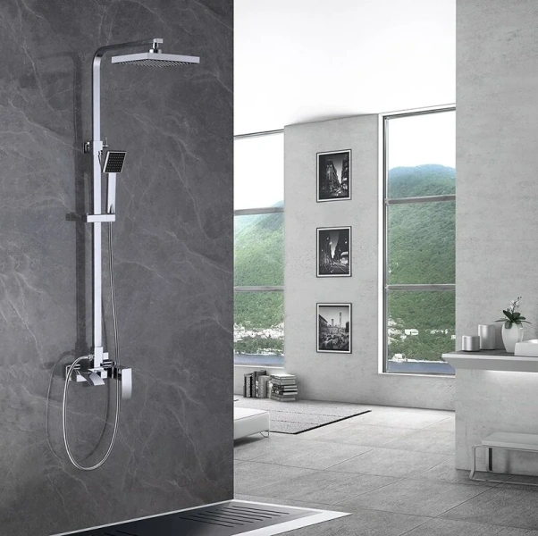 Душевая стойка Abber Wasserfall AF8616 с изливом (детальная фотография), хром, черные