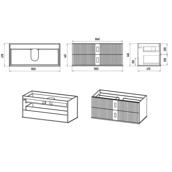 Тумба под раковину подвесная Brevita Sevilla 105 см с двумя ящиками SEV-09105-0102Я (детальная фотография), нет в наличии