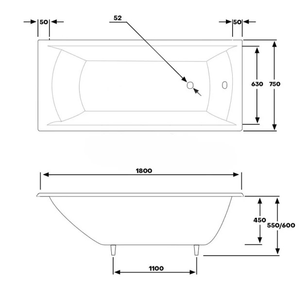 Ванна чугунная Byon Milan 180 x 75 см прямоугольная, белый, Ц0000198 (детальная фотография), чугунные