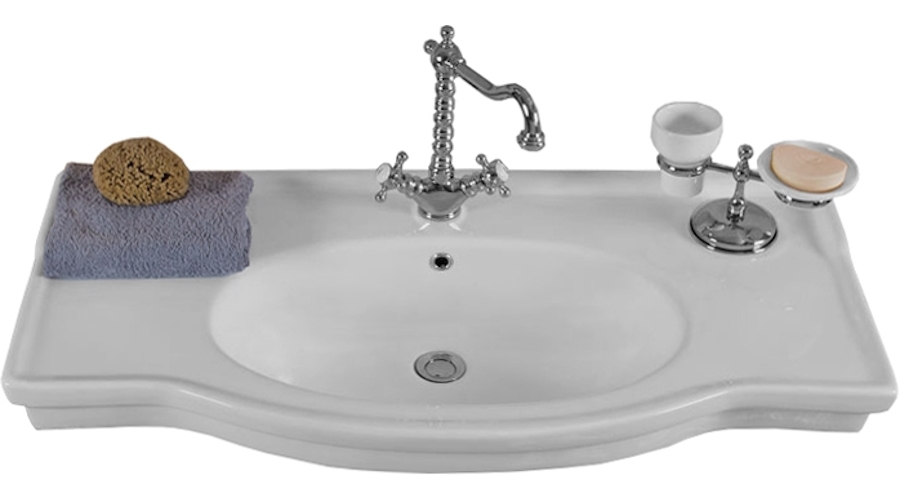 Раковина-консоль керамическая, цвет белый, 1 отв. под смес., с кольцом перелива цвета хром, La Beaute Michel LA83100 (детальная фотография)