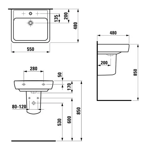 Раковина  Laufen Pro A 8.1895.1.000 (детальная фотография), подвесные