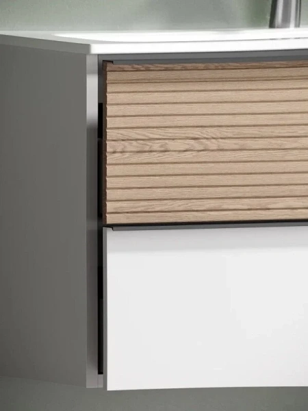 Тумба под раковину подвесная Sancos Delta 100 см правая дуб светлый/белая DL100RW (детальная фотография), моноблок