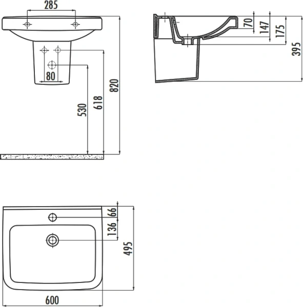 Раковина Creavit Lara 60 см белая LR060-00CB00E-0000 (детальная фотография), современные, hi-tech