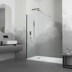 Душевая перегородка RGW Walk In 110 см профиль черный, стекло прозрачное