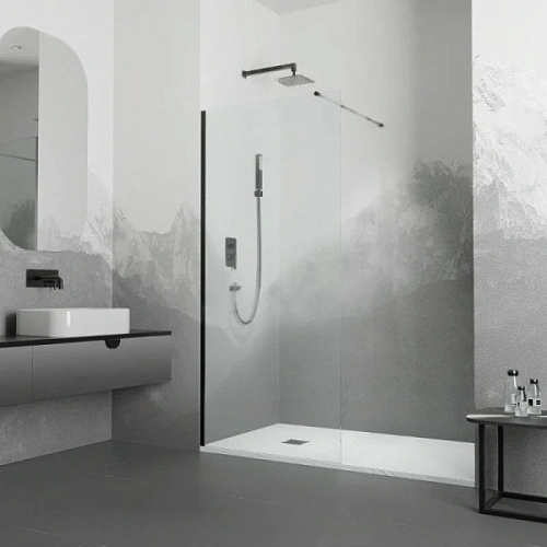 Душевая перегородка RGW Walk In 110 см профиль черный, стекло прозрачное - фото 2