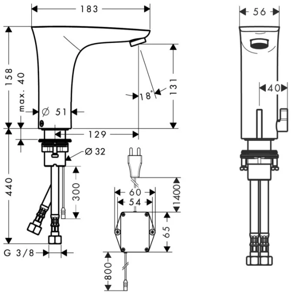 Смеситель для раковины бесконтактный Hansgrohe PuraVida 15172 (детальная фотография), для раковины