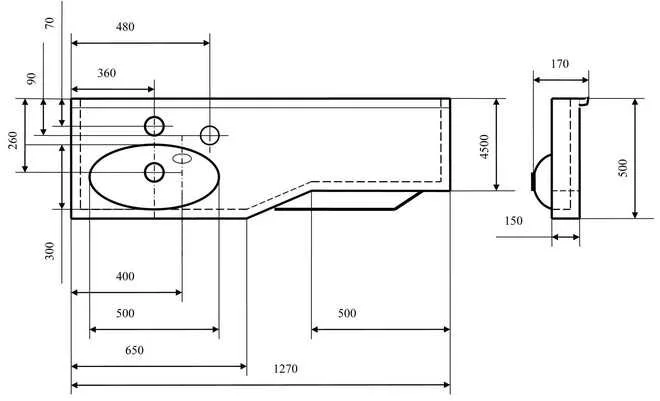 Раковина Акватон Отель 1A70113WOT01 126 см с навесами (детальная фотография), современные, hi-tech