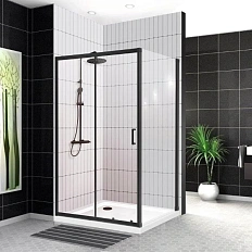 Душевой уголок BelBagno Uno 120x80 см профиль черный, стекло прозрачное