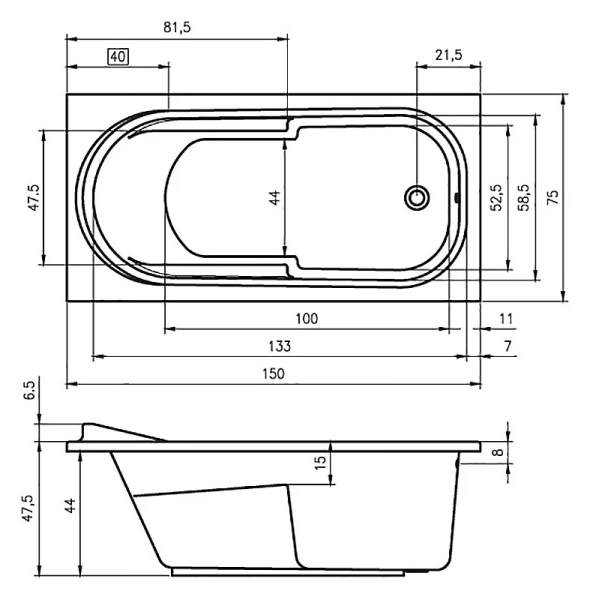 Ванна акриловая Riho Columbia BA0200500000000 150х75 см (детальная фотография), акриловые