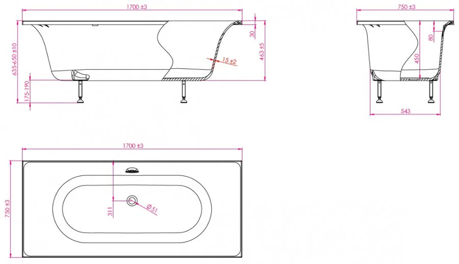 Ванна из литьевого мрамора Astra-Form Лира 1010020, 170 x 75 см, белый (детальная фотография), прямоугольные