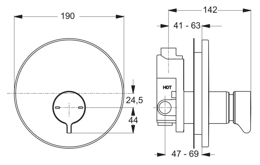 Смеситель для душа Ideal Standard Ceraplus нажимной B8299AA (детальная фотография), для душа
