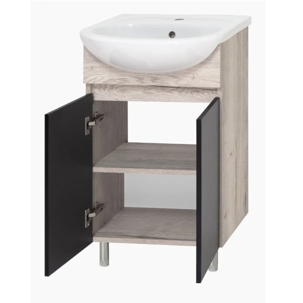 Тумба под раковину напольная Misty Поло 50 см дуб галифакс белый/антрацит О-Пол07060-0142ДП (детальная фотография), современная, hi-tech