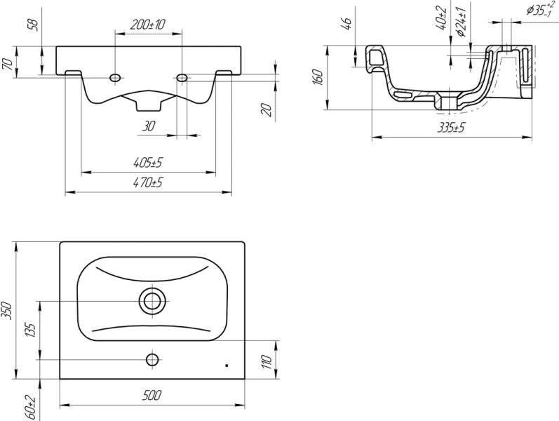 Раковина Cersanit Moduo Slim 50 см прямоугольная S-UM-MOD50SL/1 (детальная фотография), 50 см