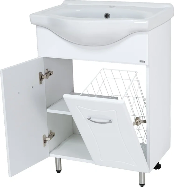 Тумба с раковиной напольная Misty Классик 60 см с бельевой корзиной (детальная фотография), по запросу