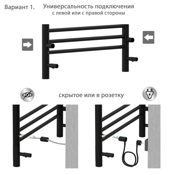 Полотенцесушитель электрический Акватек Бетта 50x90 см черный муар AQ EL KRC1090BL (детальная фотография), настенные