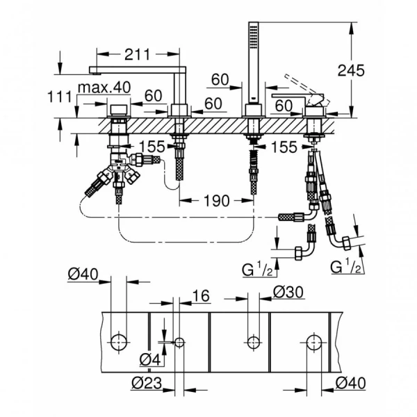 Смеситель для ванны Grohe Plus 29307003 (детальная фотография), для ванны