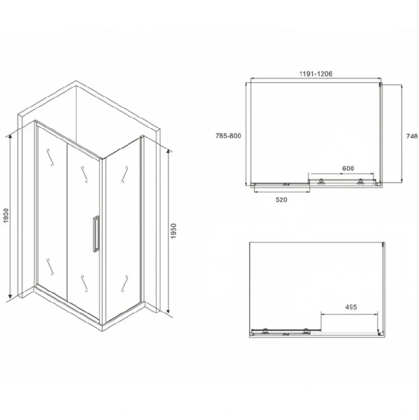 Душевой уголок Abber Schwarzer Diamant 120x80 см профиль хром AG30120H-S80 (детальная фотография), прямоугольные