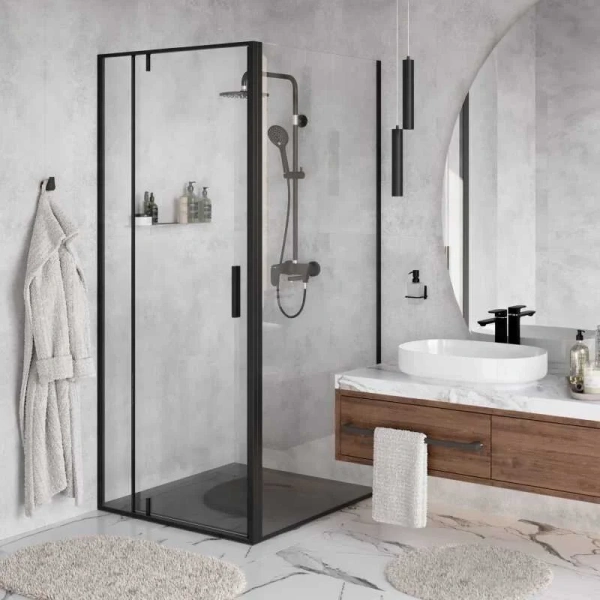 Душевой уголок WasserKRAFT Elbe 100х100 см профиль черный 74P19 (детальная фотография)