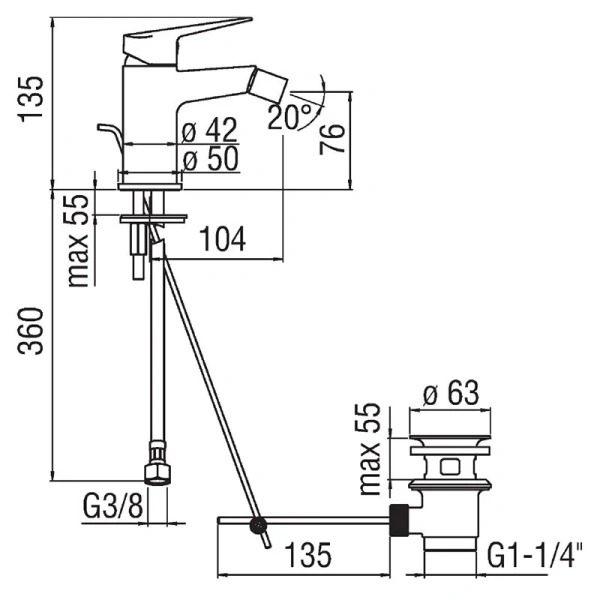 Смеситель для биде Nobili Blues с донным клапаном BS101119/1CR (детальная фотография), для биде
