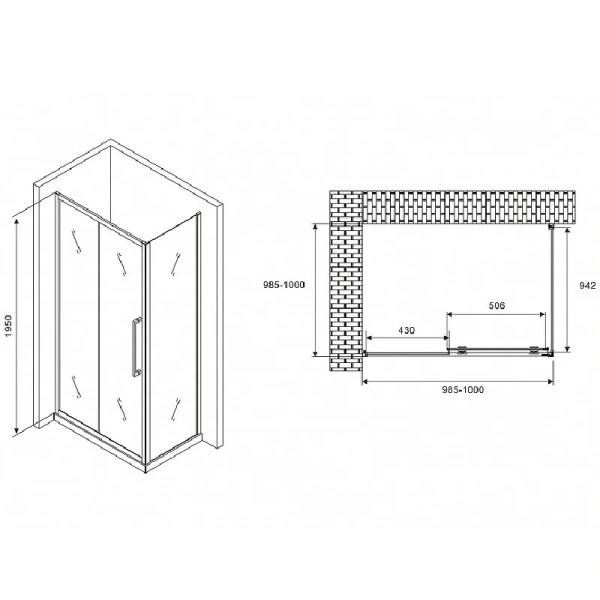 Душевой уголок Abber Schwarzer Diamant 100x100 см профиль хром AG30100H-S100 (детальная фотография), квадратные