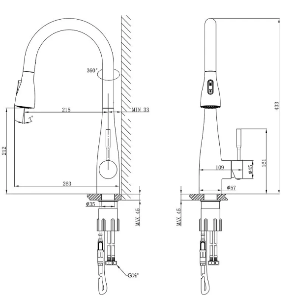 Смеситель для кухни Lemark Expert с выдвижным изливом LM5084S (детальная фотография), для кухни