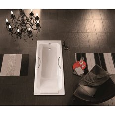 Ванна чугунная Jacob Delafon Parallel 170х70 см с антискользящим покрытием, с отверстиями под ручки