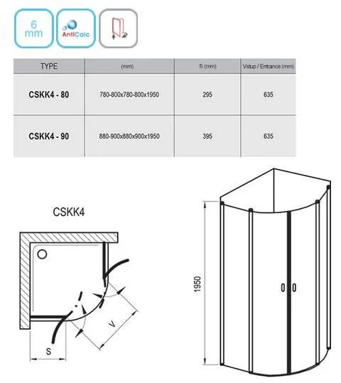 Душевой уголок, профиль блестящий, Ravak Chrome CSKK4-90 3Q170C00Z1 (детальная фотография) index_2